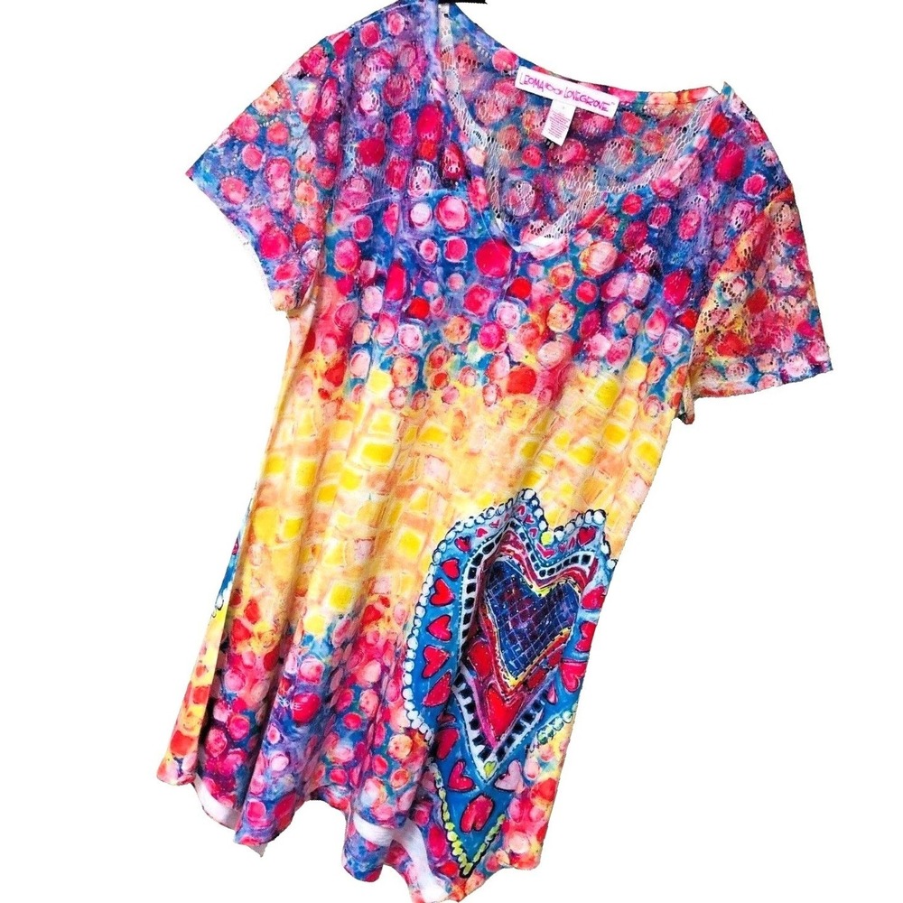 Leoma Lovegrove BoHo Tunic Top Hearts Embellish Lace‎ Beachy Fairy  Womens S